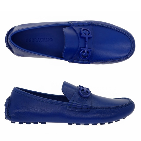 Salvatore Ferragamo Grazioso Gancini Loafers Blue Leather Size 9 New